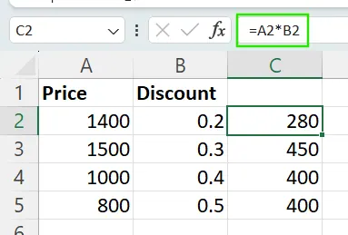 Example of relative reference in Excel.