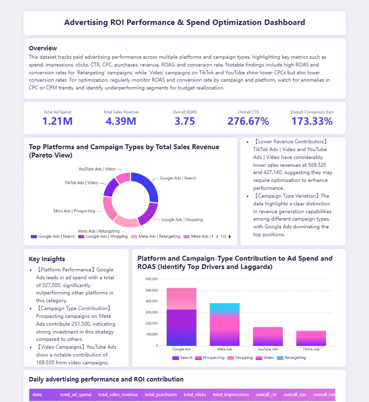 RowSpeak's AI marketing attribution dashboard