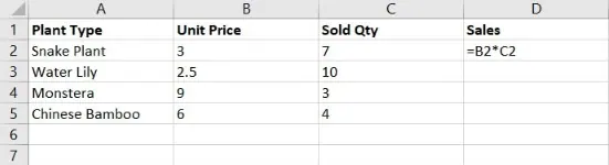 Schreiben einer Multiplikationsformel in Excel 1