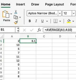 Ejemplo de la función AVERAGE en Excel