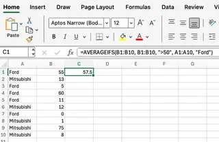 Ejemplo de la función AVERAGEIFS en Excel