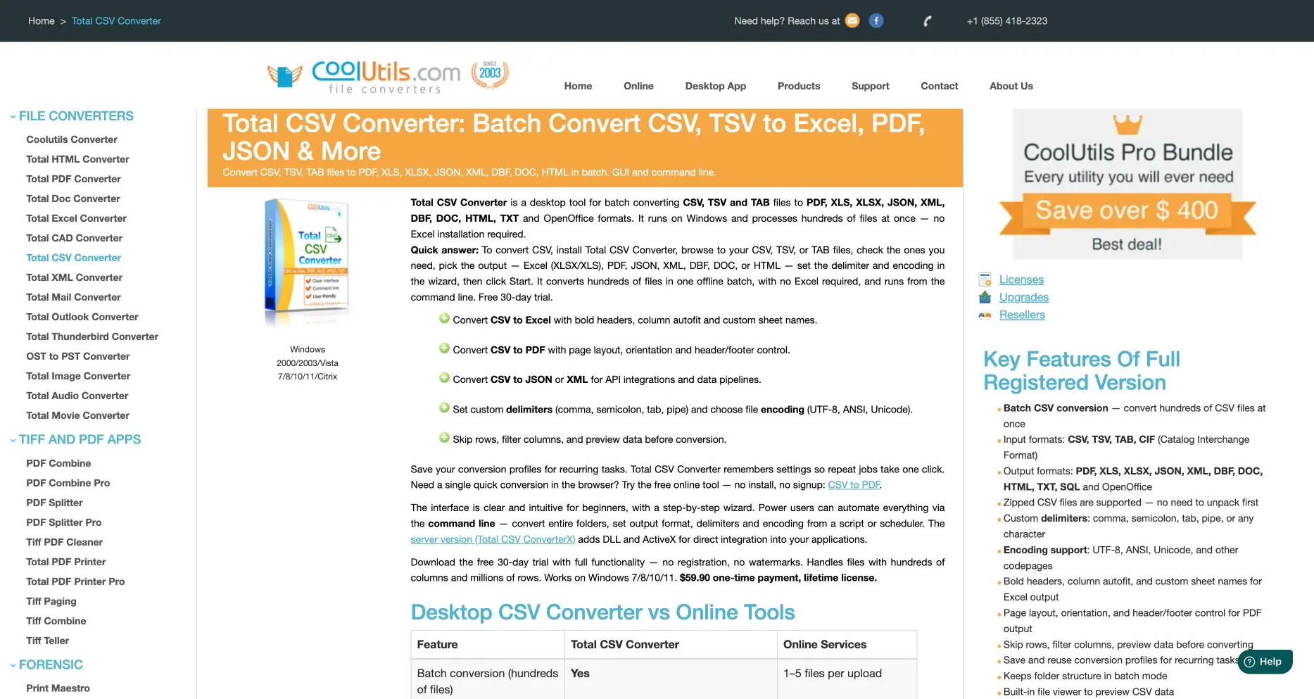 CoolUtils Total CSV Converter 제품 페이지: 배치 PDF 변환, 구분 기호 컨트롤, 프로필, 명령줄 사용 설명 CoolUtils Total CSV Converter 제품 페이지: 배치 PDF 변환, 구분 기호 컨트롤, 프로필, 명령줄 사용 설명