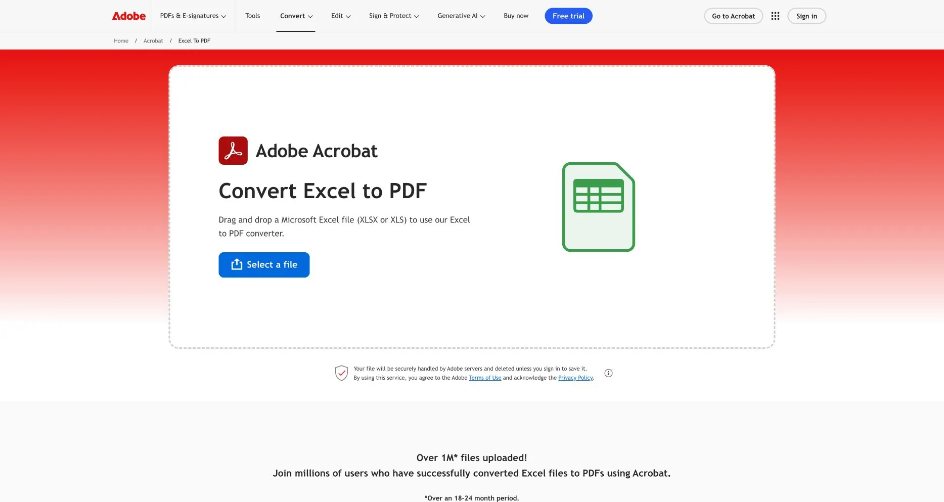 Adobe AcrobatのExcel→PDFページとファイル選択領域 Adobe AcrobatのExcel→PDFページとファイル選択領域