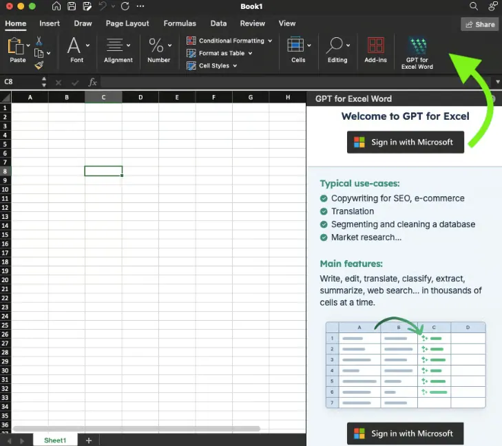 GPT for Excel button