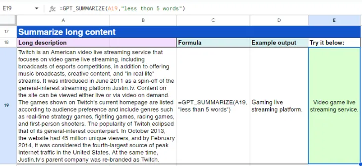 GPT_SUMMARIZE() in action