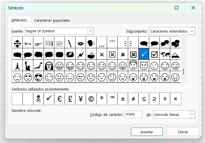 Checkmarks in the Symbol Dialog Box 1