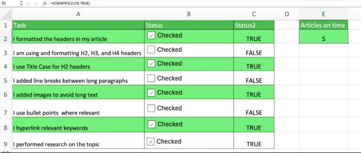 Counting checkboxes with COUNTIF() 16