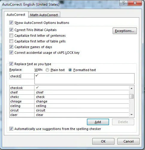 Checkmarks with AutoCorrect 5