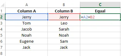 Saisir la formule d'égalité dans une cellule dans Excel 1