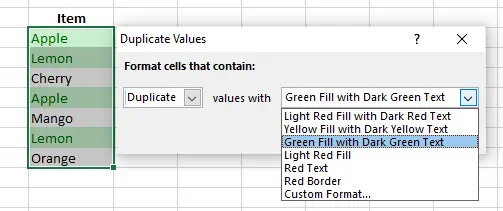 Mettre en surbrillance les valeurs en double en utilisant la Mise en forme conditionnelle dans Excel 8