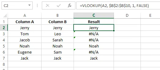 Utiliser VLOOKUP() pour comparer les valeurs 9