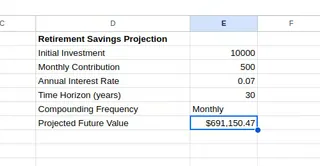 Projected future value using FV(). 10