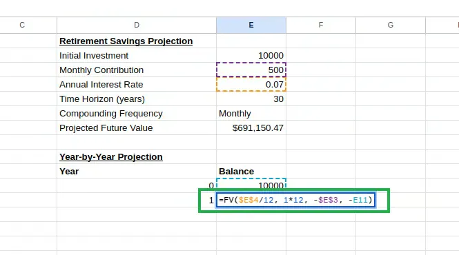 Creating a year-by-year projection table 11