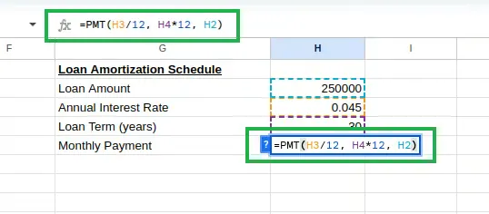 Calculating loan monthly payment using PMT(). 13
