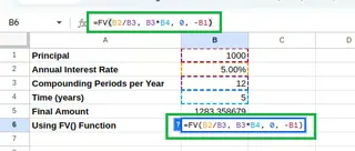 Calculating compound interest using FV(). 5