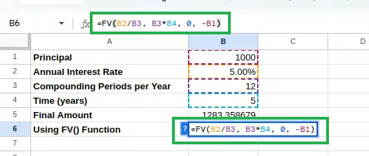 Calculating compound interest using FV(). 5
