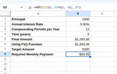 Compound interest using PMT(). 8