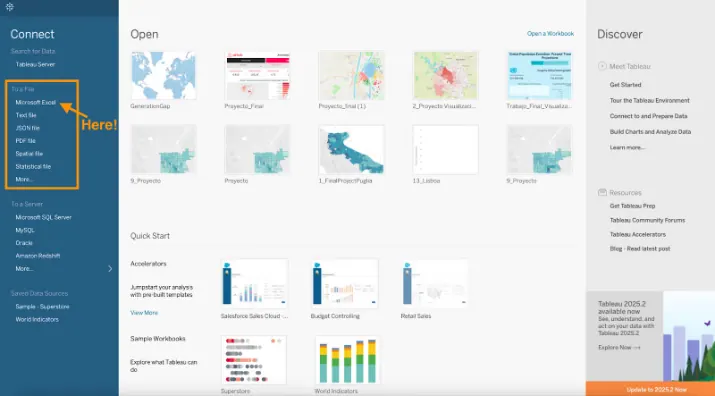 Screenshot of Tableau interface showing connections 1