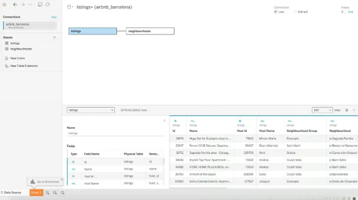 Screenshot of Tableau interface constructing relational database relationships. 4