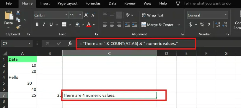 use the count function for data reporting in excel 10
