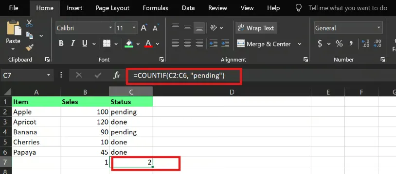 countif() function example in excel 14