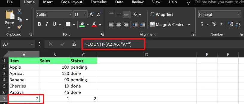 countif() function in excel 15