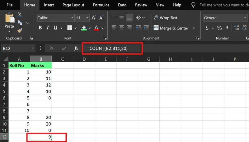 Función CONTAR en Excel 2
