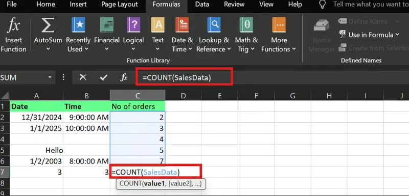 Función CONTAR() con rango con nombre 7
