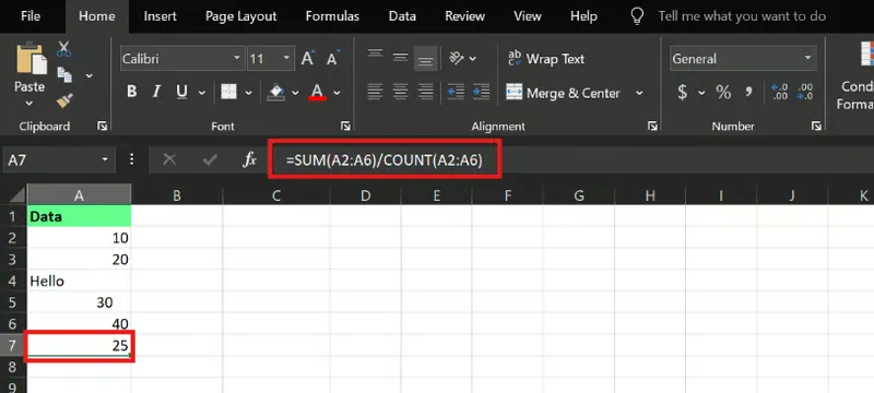 calculando el promedio usando SUMA y CONTAR en excel 8