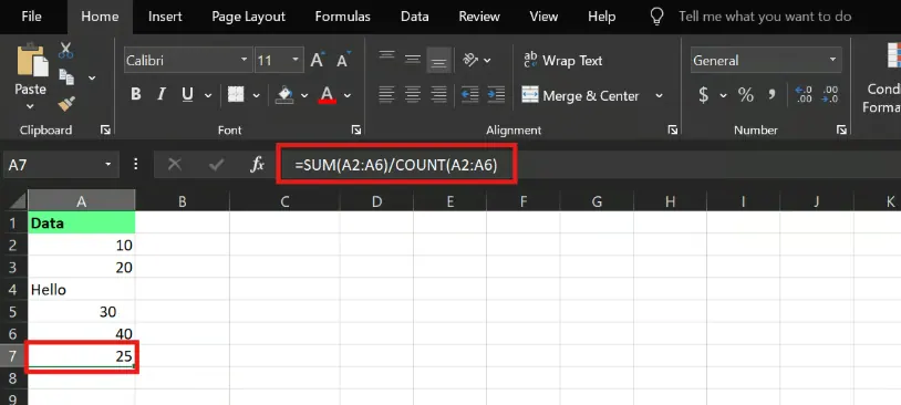 calculating the average using SUM and COUNT in excel 8