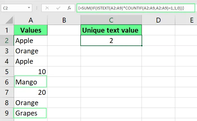 Counting unique text values in excel. 3