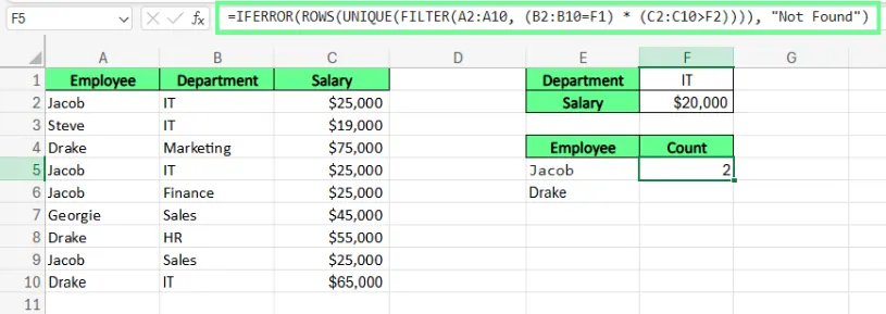 Count unique values with multiple criteria in Excel. 6