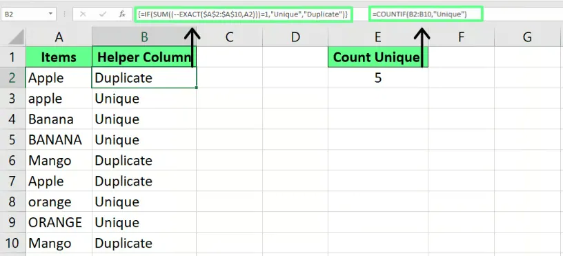Counting case-sensitive unique values in Excel. 7