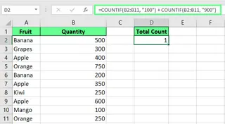 Aplicando lógica OU usando a função COUNTIF no Excel. 10