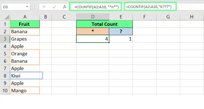 Using wildcard technique in COUNTIF() function in Excel. 5