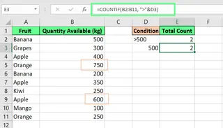 Conte células usando referência de célula na função COUNTIF() no Excel. 6