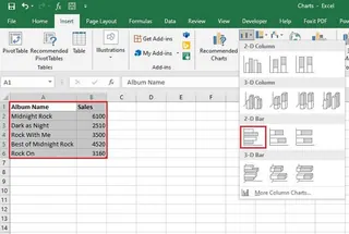 Inserindo um gráfico de barras a partir da faixa de opções do Excel 2