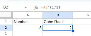 calculating cube root in excel using the caret operator 2