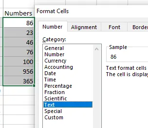 Converting numbers into Text Format in excel. 12