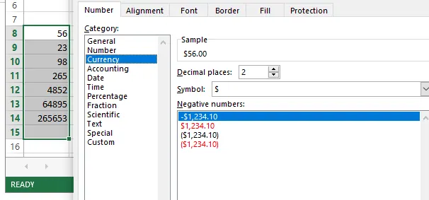 Formatting numbers into currency values. 4