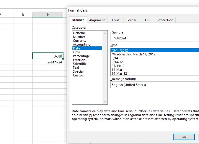 Navigating to the ‘Date’ data type in excel. 6