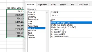 Navigating to fraction data type in excel. 8