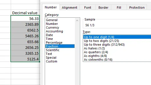 Navigating to fraction data type in excel. 8