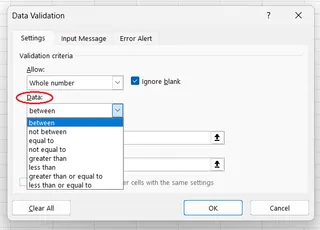 Comment sélectionner une condition logique pour restreindre la plage/longueur des données pour la validation des données dans Excel. 3