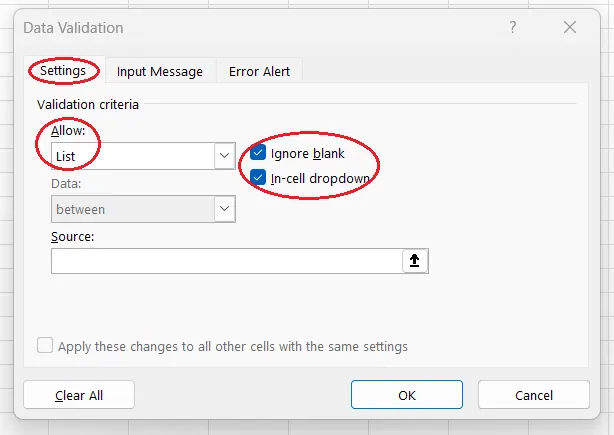 Como definir uma lista suspensa como um método de validação de dados no Excel. 4