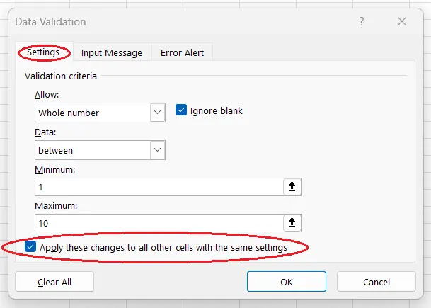 Como aplicar modificações de validação de dados no Excel a todas as outras células com as mesmas configurações. 7