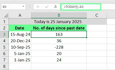 Find the days left since the date with the TODAY() function in Excel 5
