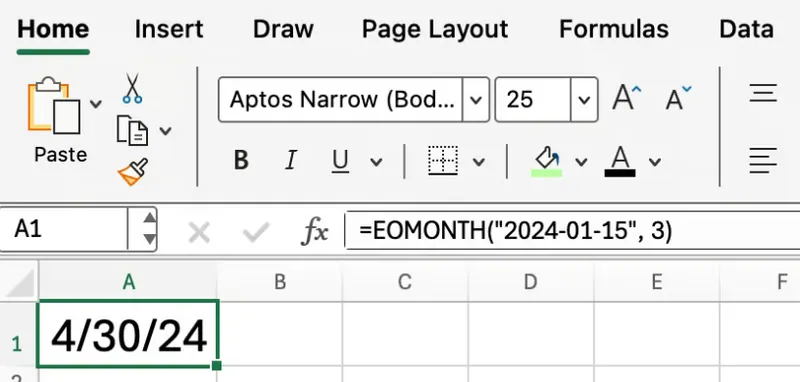 Excel EOMONTH function simple example 1