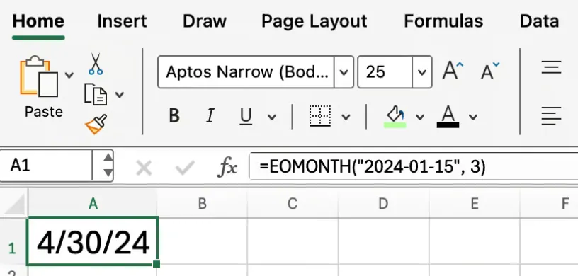 Excel EOMONTH function simple example 1