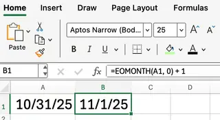 Using Excel EOMONTH + 1 to find the first day in the month 2